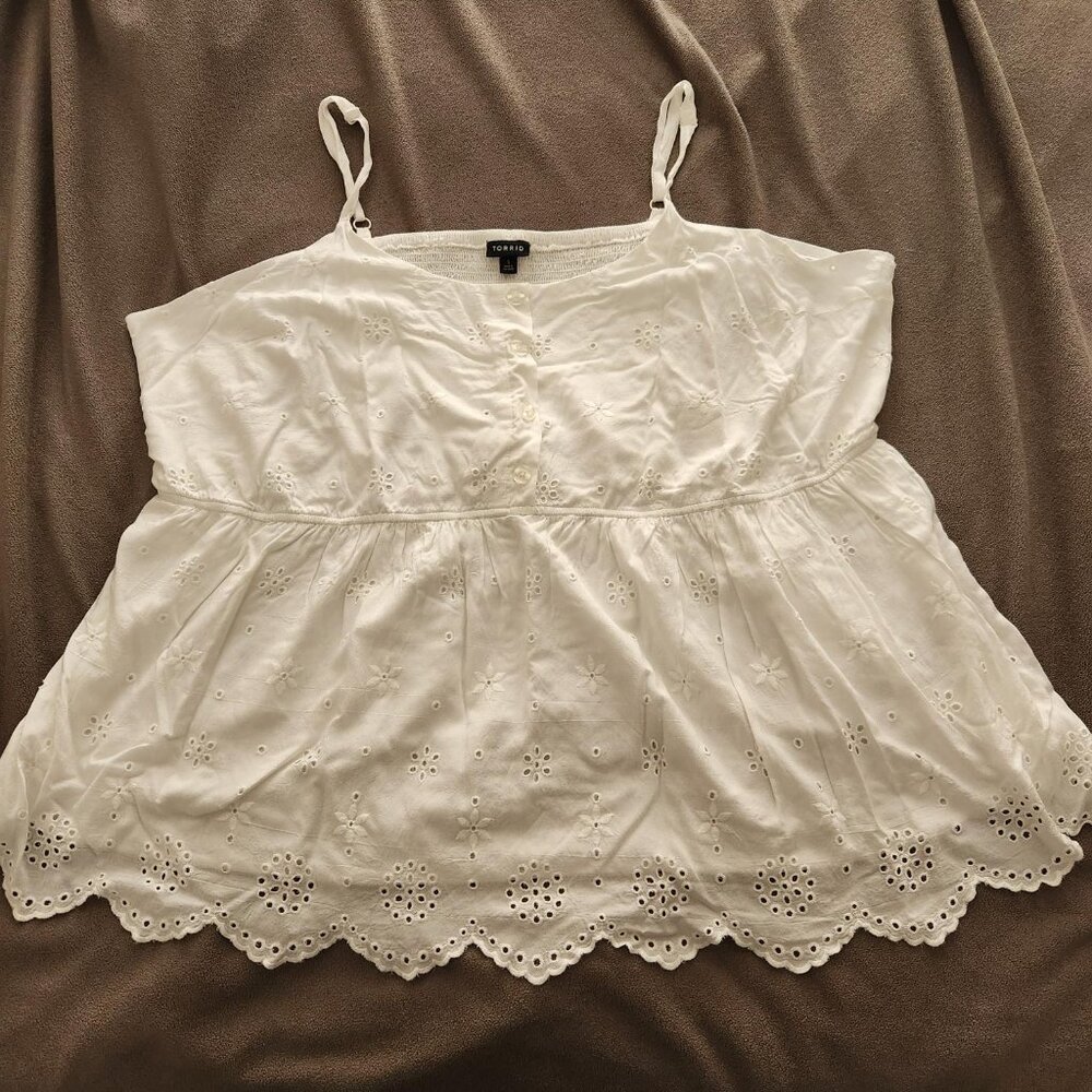 Torrid eyelet detail cami with smocked back and adjustable spaghetti straps